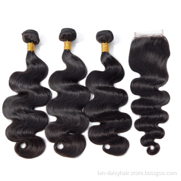 Top  Quality  Malaysian Body Wave Bundles With Closure  3 Bundles With Closure Unprocessed virgin hair in natural color